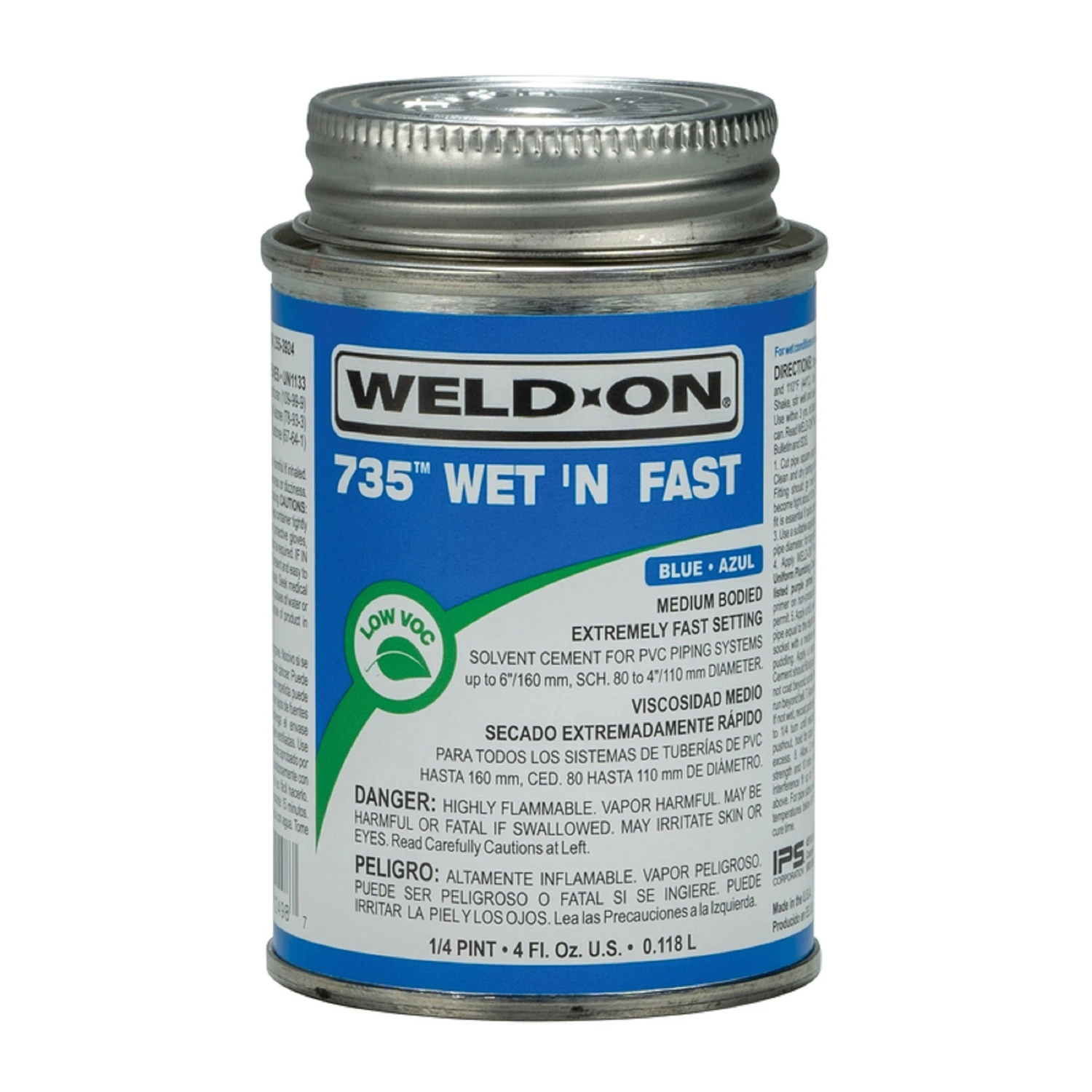 Weld-on 735 Blue Solvent Cement For Pvc - 4 Oz Medium Bodied Low Voc