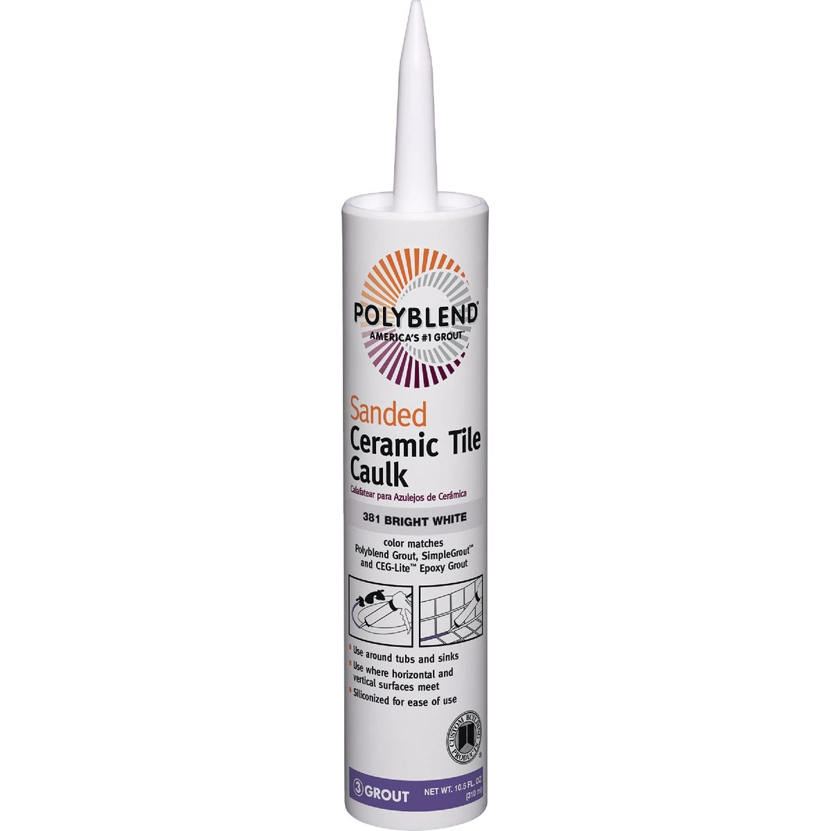Polyblend 10.5 Oz. #381 Bright White Sanded Ceramic Tile Caulk - Mold Resistant
