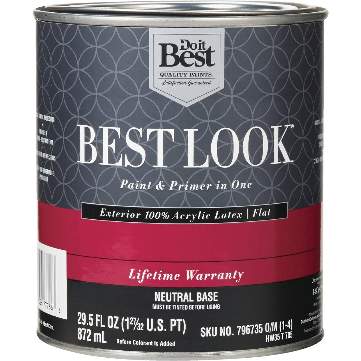 Best Look 100% Acrylic Latex Premium Flat Exterior Paint & Primer, Neutral Base, 1 Quart