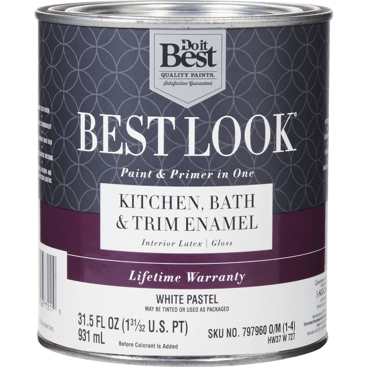 Best Look 1 Quart Latex Paint & Primer In One Gloss Interior Wall Paint, White Pastel