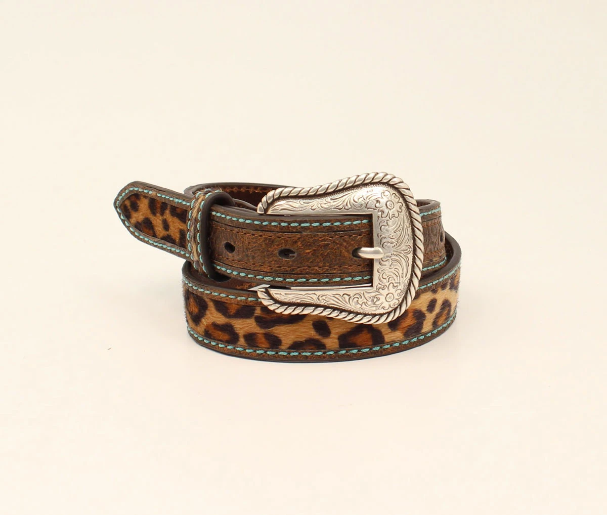 A1307002-28 1.25 In. Kids Ariat Leopard Torque Stitch Belt, Brown, Size 28