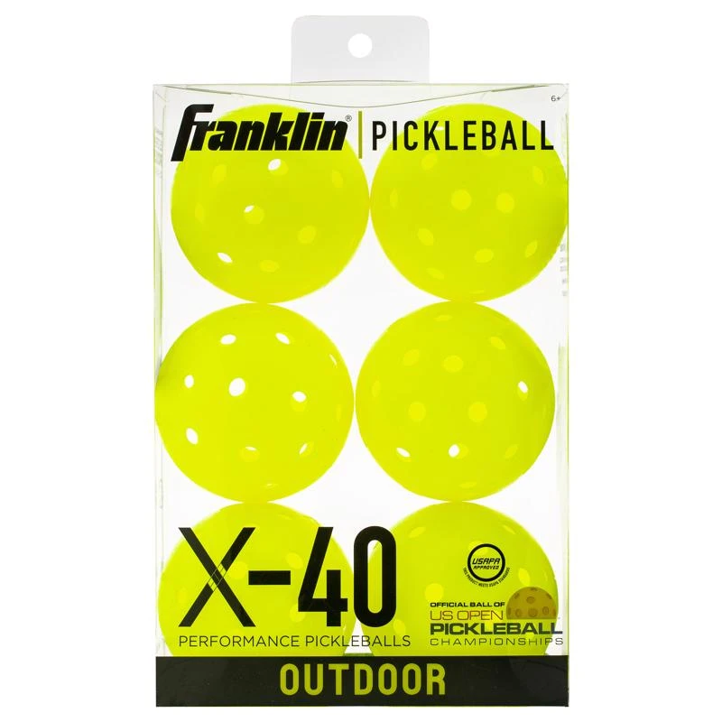 Franklin Sports Outdoor Pickleballs - X40 Pickleballs - 6 Pack - USA Pickleball (USAPA) Official Balls - Regulation Size Outdoor Court Pickleballs - Optic Yellow
