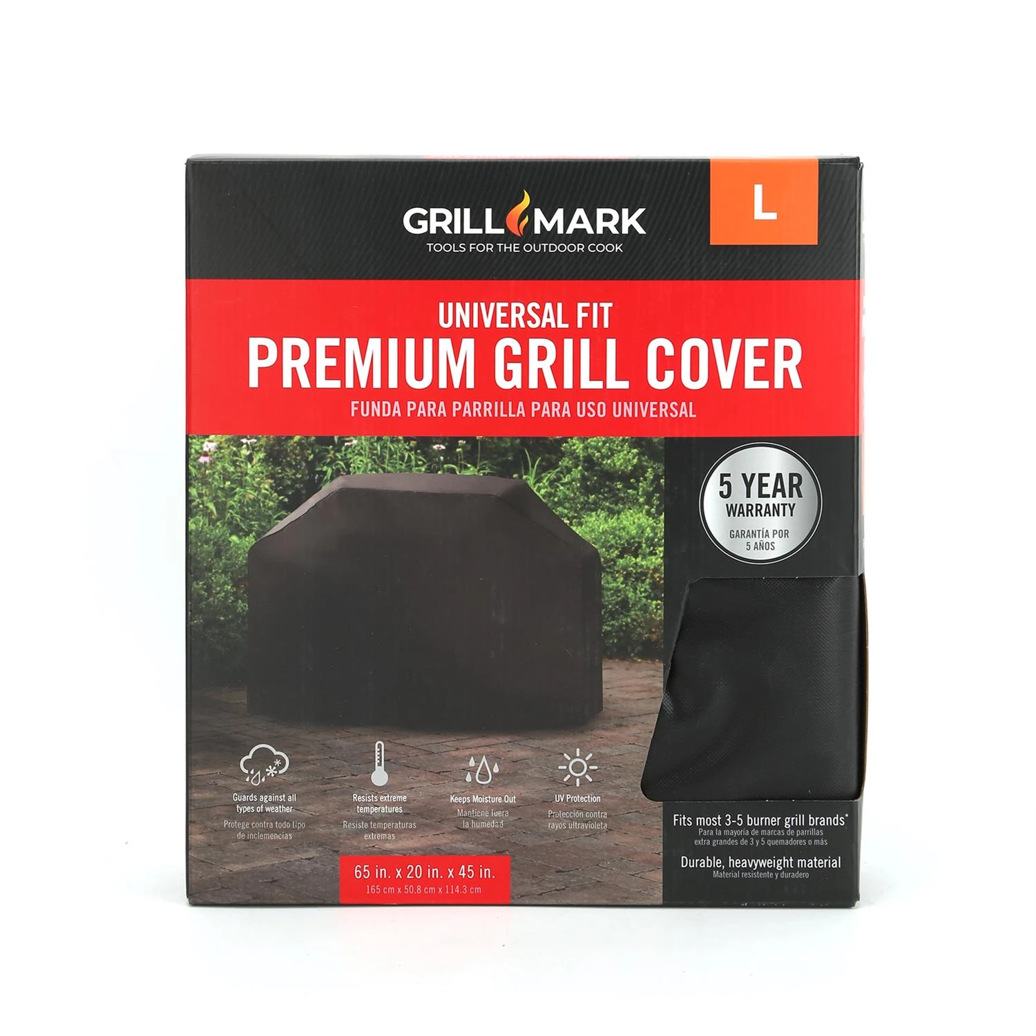 Universal Black Grill Cover 65x20x45 Inches Weather Resistant
