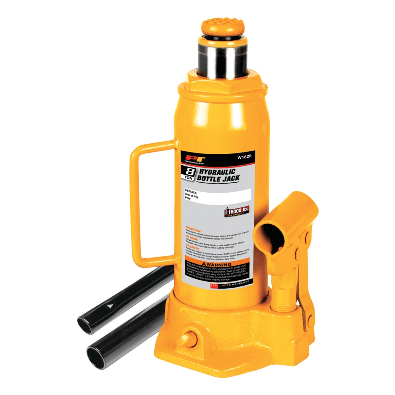 8-ton Hydraulic Bottle Jack With Adjustable Top Screw And Handle