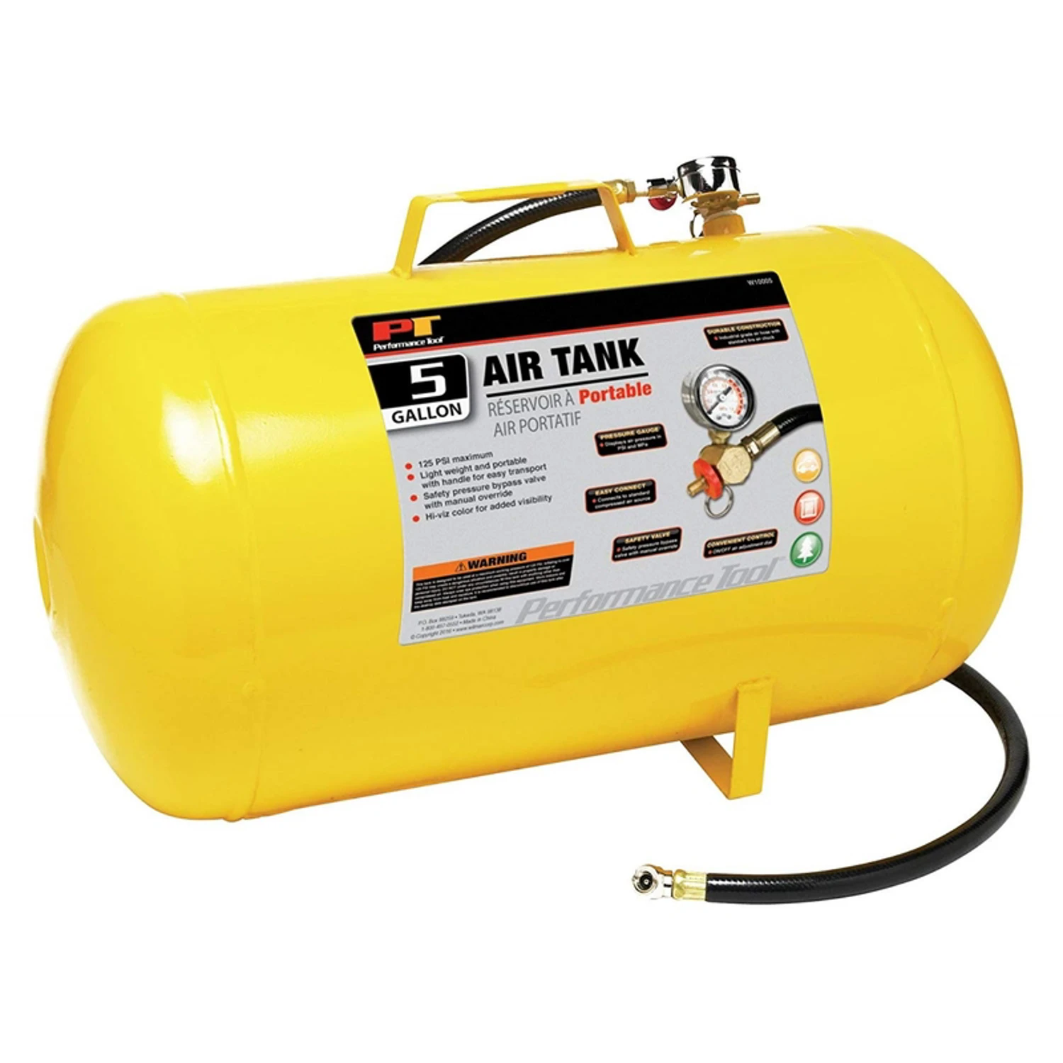 5 Gallon Air Tank, 125 Psi, Model W10005, Portable With Handle