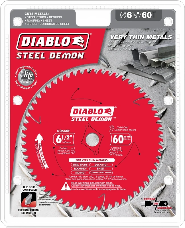 Steel Demon Circular Saw Blade, 60-tooth, 6-1/2-inch For Thin Metal Cutting