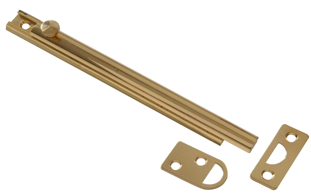 6 Inch Surface Bolt In Solid And Brite Brass Finish