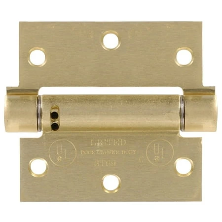 3.5 Inch Square Corner Spring Hinge In Satin Brass Finish