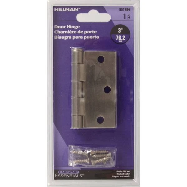 3" Satin Nickel Square Cupboard Hinge - Full Metal Construction