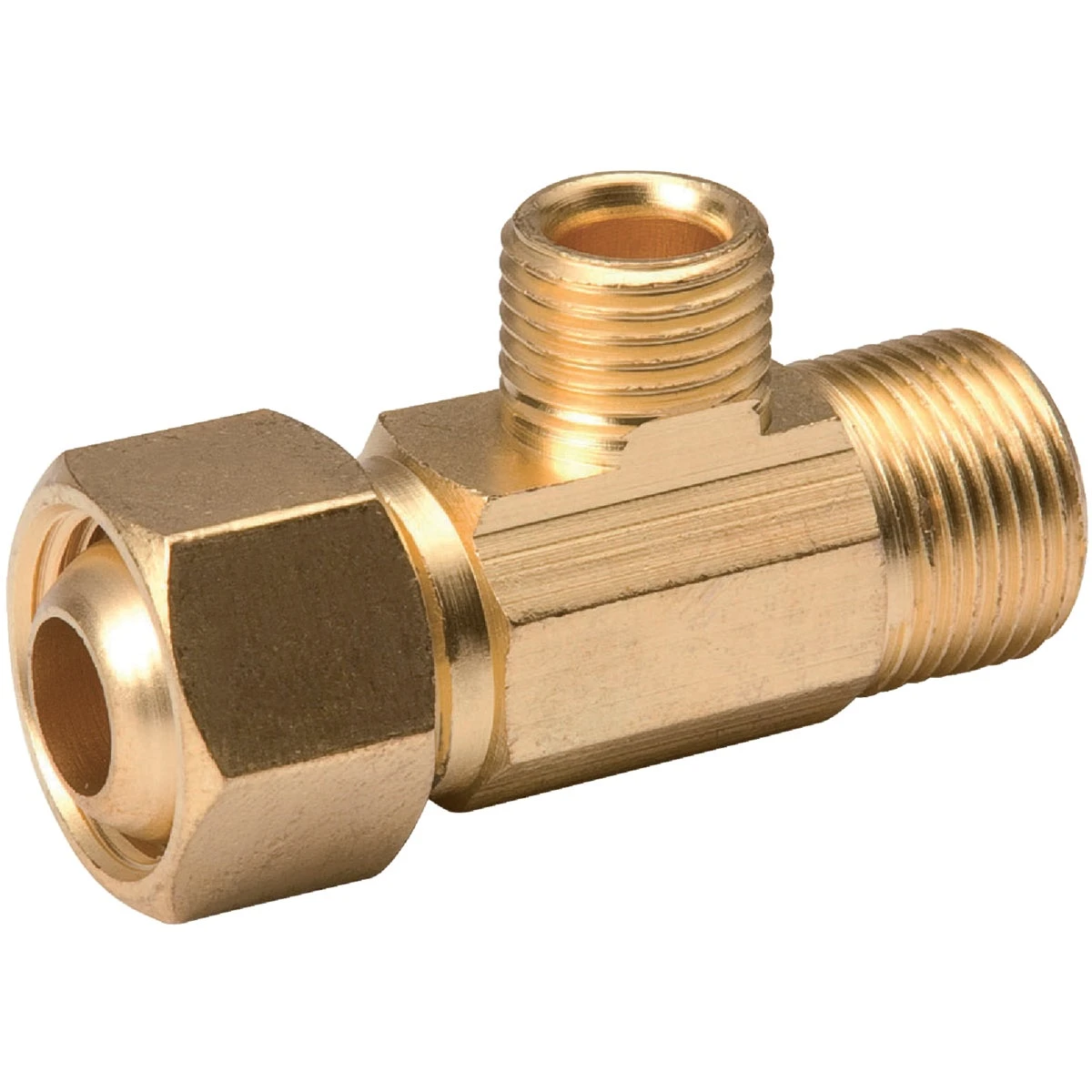 Supply Stop Extender Pipe Tee, Brass Construction, 1/2 Inch by 1/2 Inch by 3/8 Inch Compression Fitting