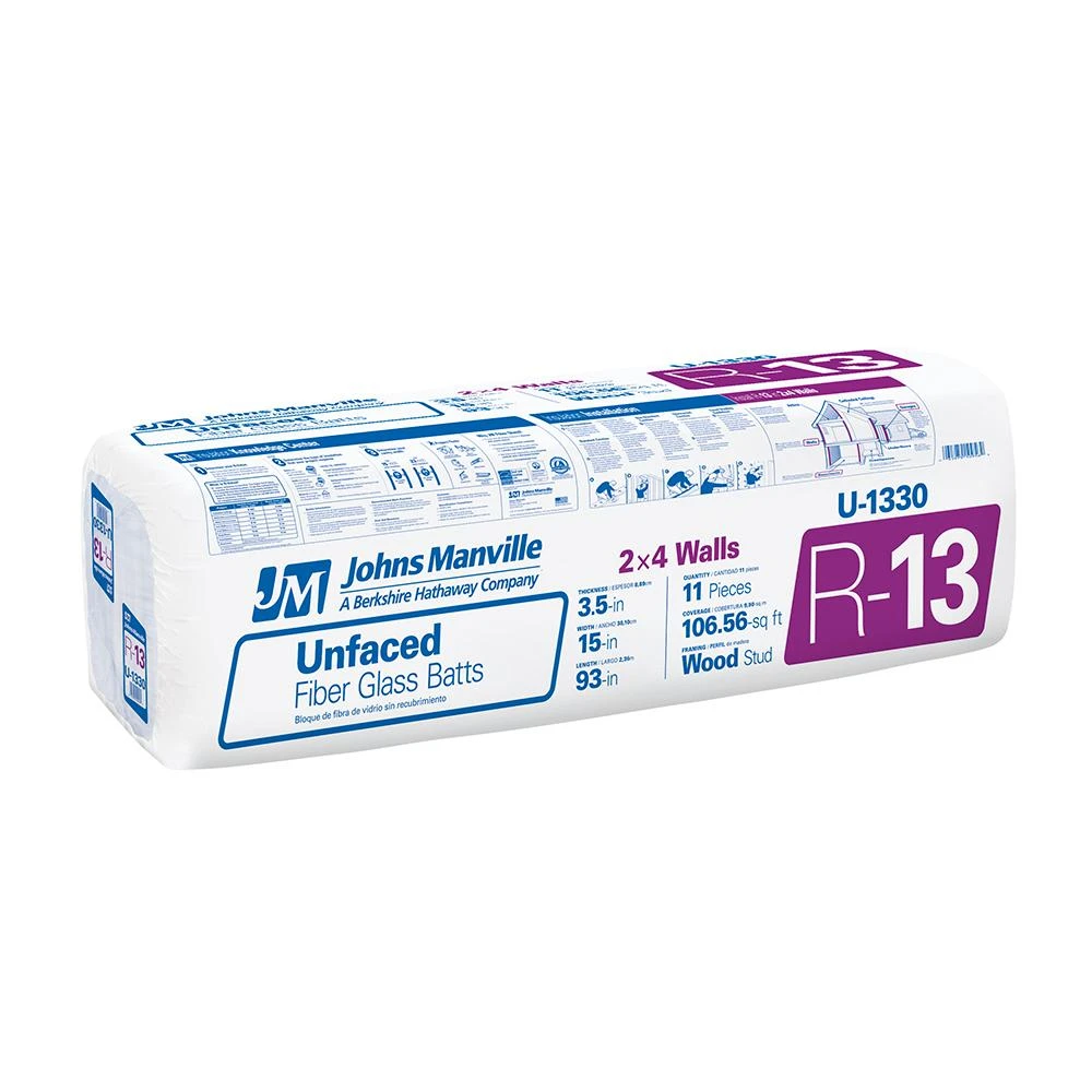 Un-faced Kraft Batt Insulation R13 15" X 93" 106.5 Sq. Ft. Bag