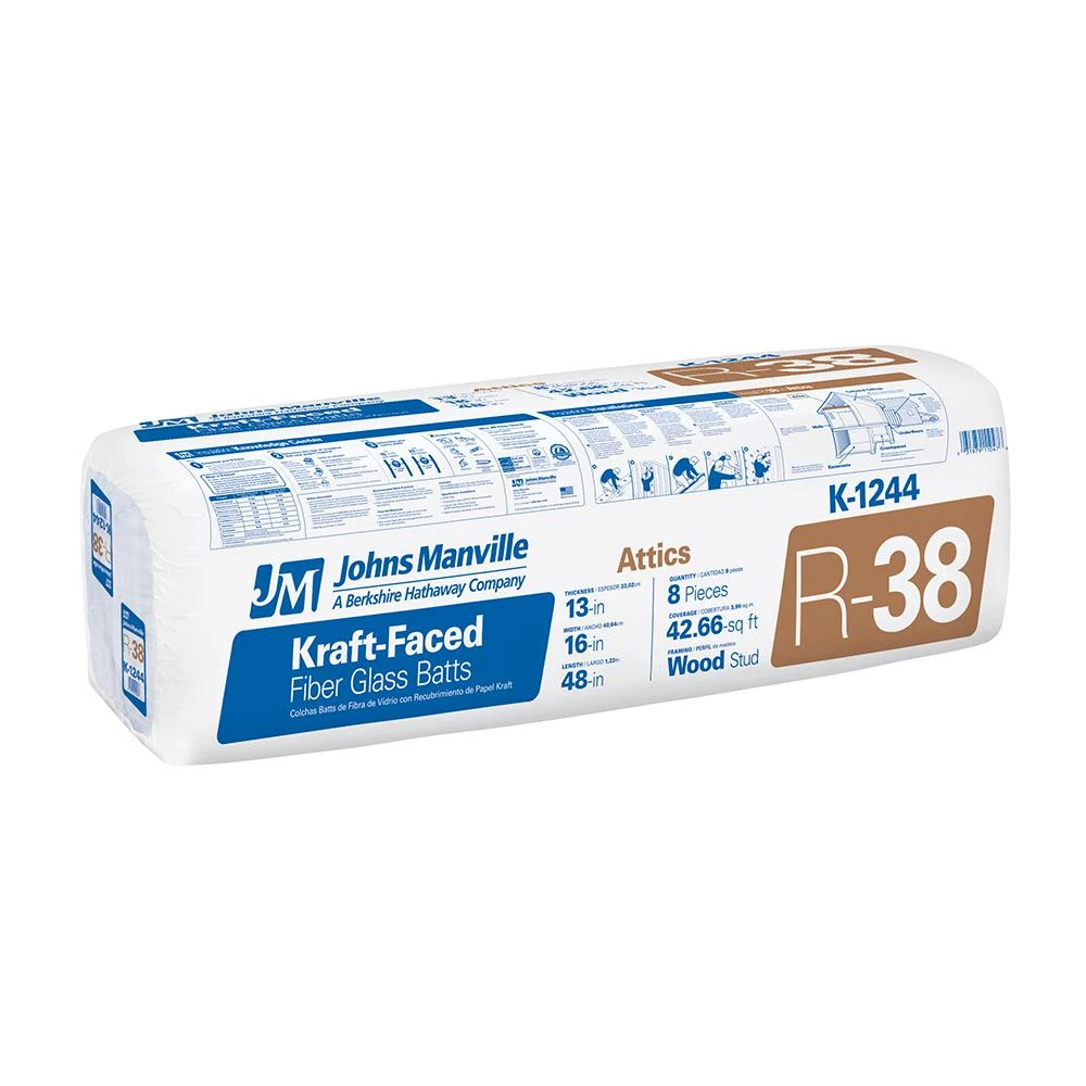 R38 Kraft Batt Fiberglass Insulation, 42.66 Sq. Ft. Coverage, 13 X 16 X 48-inch