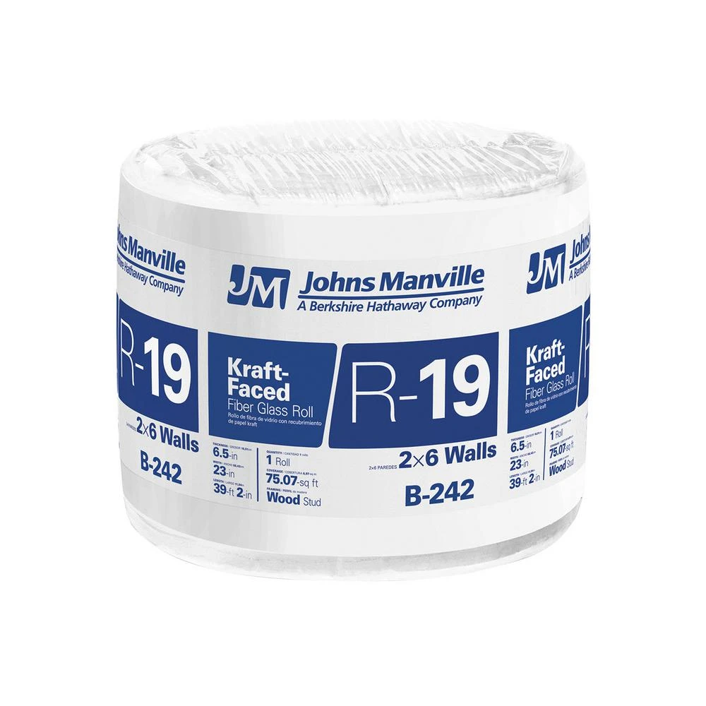 R19 Kraft Faced Fiberglass Insulation Roll, 6.5 Inches Thick by 23 Inches Wide by 39 Feet Long, 75.07 Square Feet Coverage