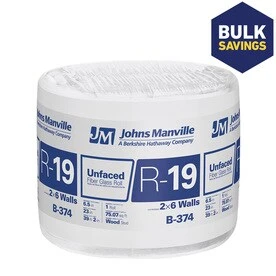 R19 Unfaced Fiberglass Insulation Roll 5.5 Inches Thick by 23 Inches Wide by 39 Feet 2 Inches Long Covering 75.07 Square Feet