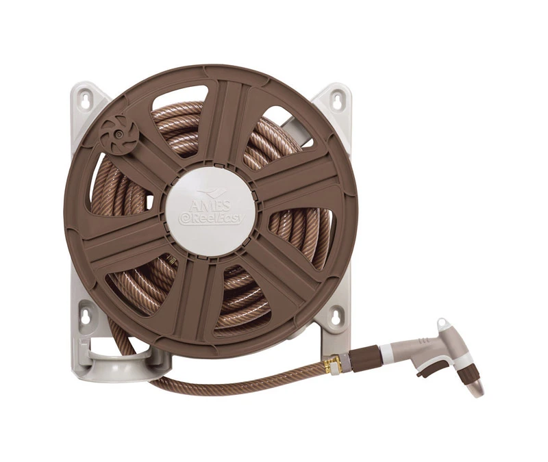 Reel Easy 100 Ft. Wall Mount Brown Hose Reel With Integrated Hose Guide
