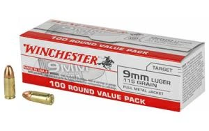 9mm Full Metal Jacket Ammunition, 115 Grain, 100 Rounds