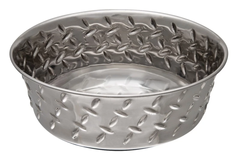 Silver Diamond Plated Stainless Steel Pet Bowl, 4 Cups Capacity, Model 7255