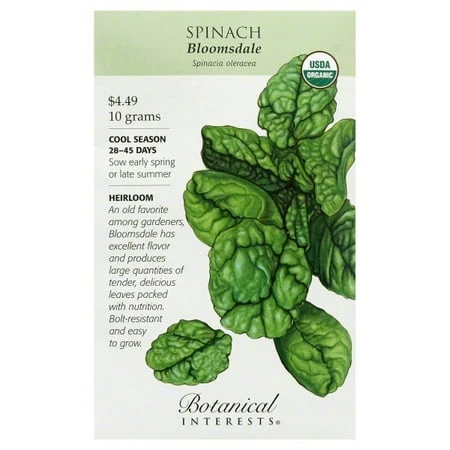 Organic Bloomsdale Spinach Seeds - Heirloom Variety - 10 Grams