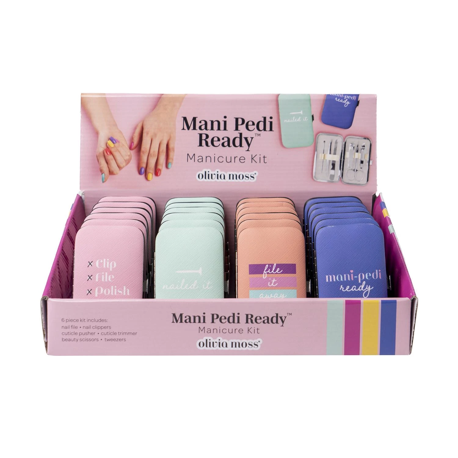 DM Merchandising Olivia Moss Mani Pedi Ready 6-Piece Nail Kit, Assorted Colors