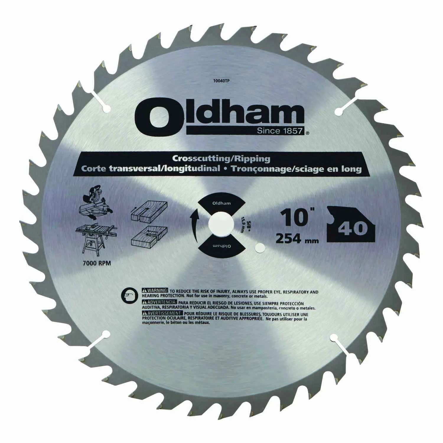 Oldham 10 in. Dia. x 5/8 in. Carbide Tipped Circular Saw Blade 40 teeth 1 pk