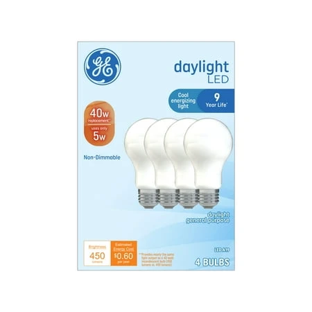 LED Light Bulbs, A19, Daylight, 450 Lumens, 6 Watt, 4-Pk.