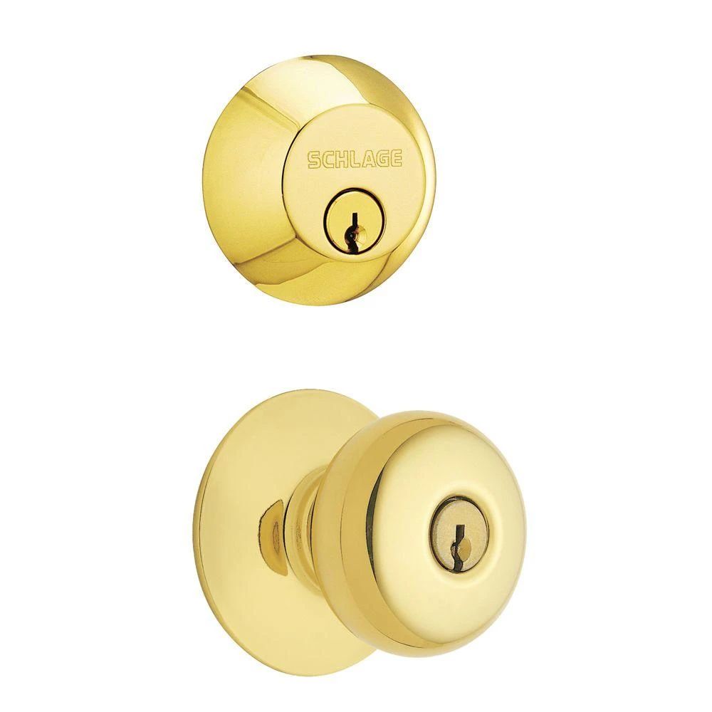 Plymouth Single Cylinder Keyed Entry Door Knob - Bright Brass Finish