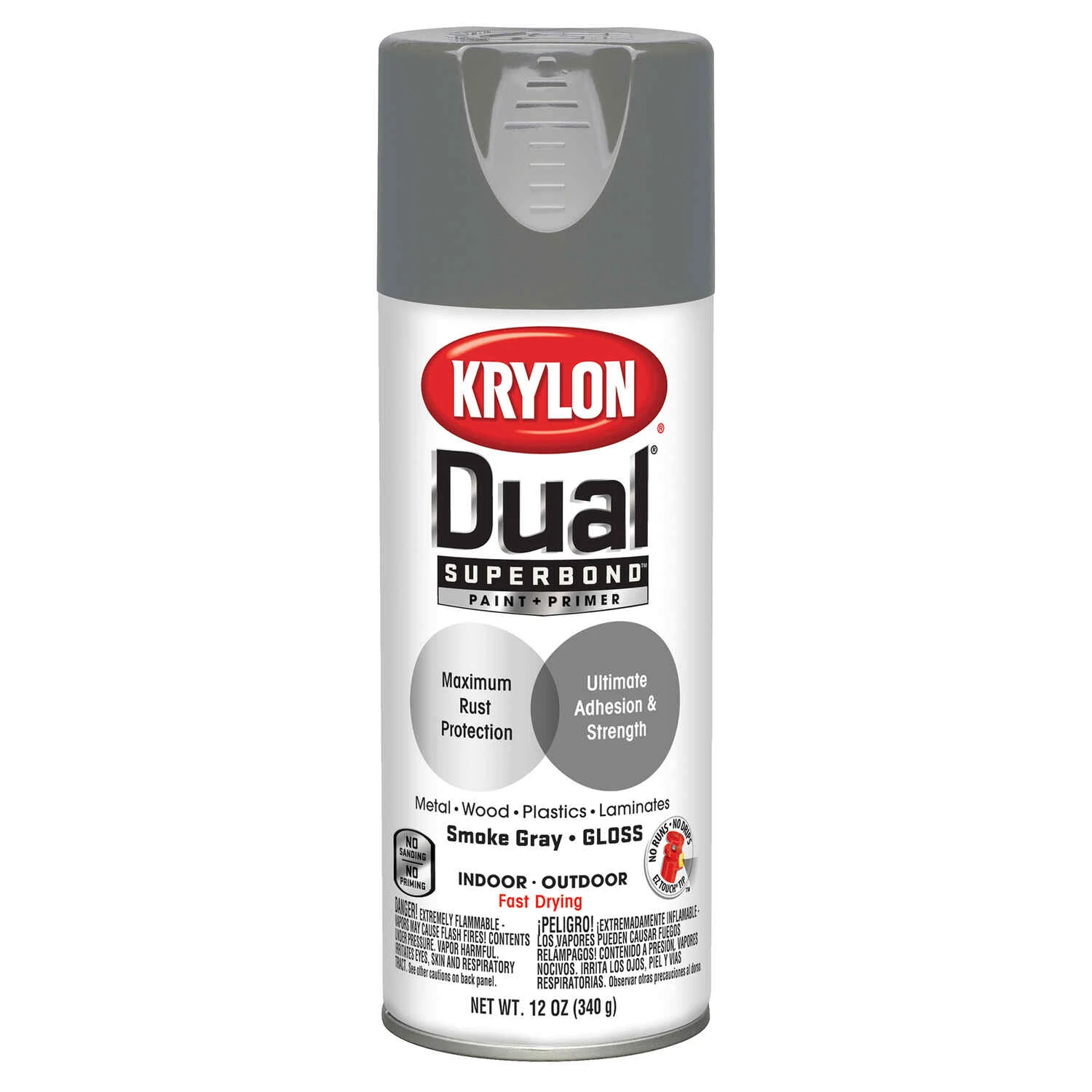 Dual Gloss Paint + Primer Spray Paint 12 Oz. Smoke Gray - Superior Adhesion
