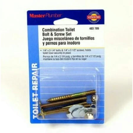 Combo Toilet Bolt & Screw Set, 1/4" X 2-1/4", Brass, Model #403 709
