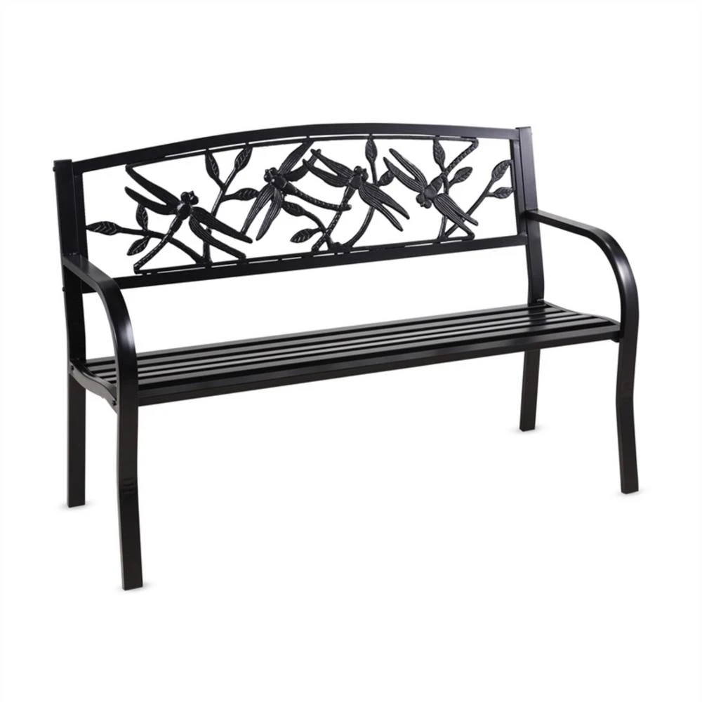 Evergreen 50 Inch Dragonfly Metal Outdoor Garden Bench For Patio And Garden