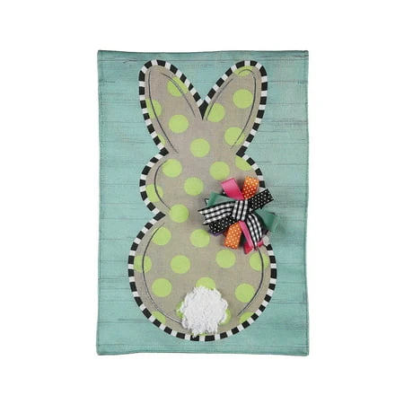 POLKA DOT BUNNY BURLAP GARDEN FLAG