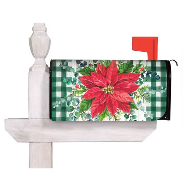 Merry And Bright Poinsettia Mailbox Cover For Holiday Decor