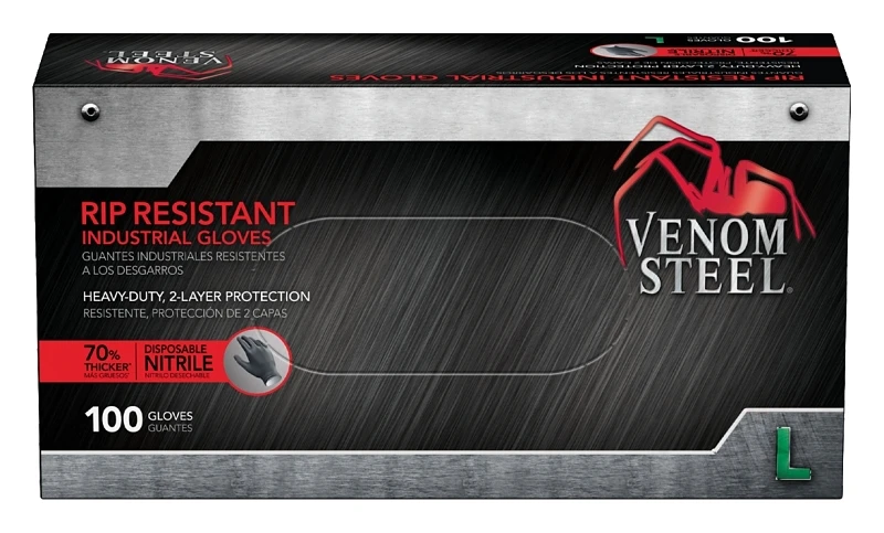 Steel Heavy Duty Black Nitrile Gloves, Large, 100 Pk, Model Ven6143nh