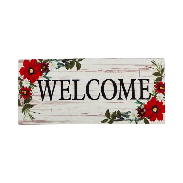 Red Floral Welcome Sassafras Switch Mat 22 X 10 Inches
