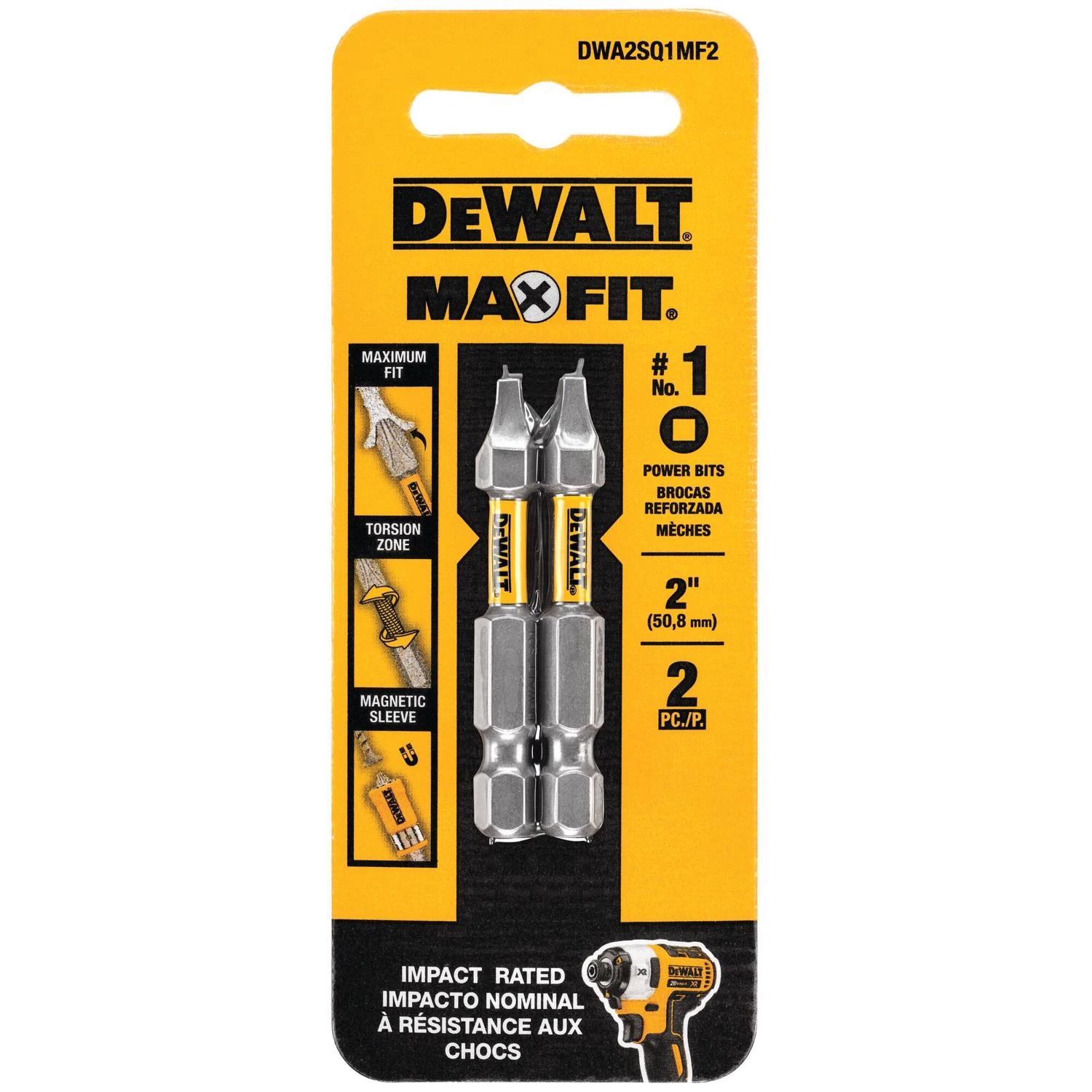Max Fit Square #1 X 2 In. L Steel Screwdriver Bit 2 Pk - Impact Rated