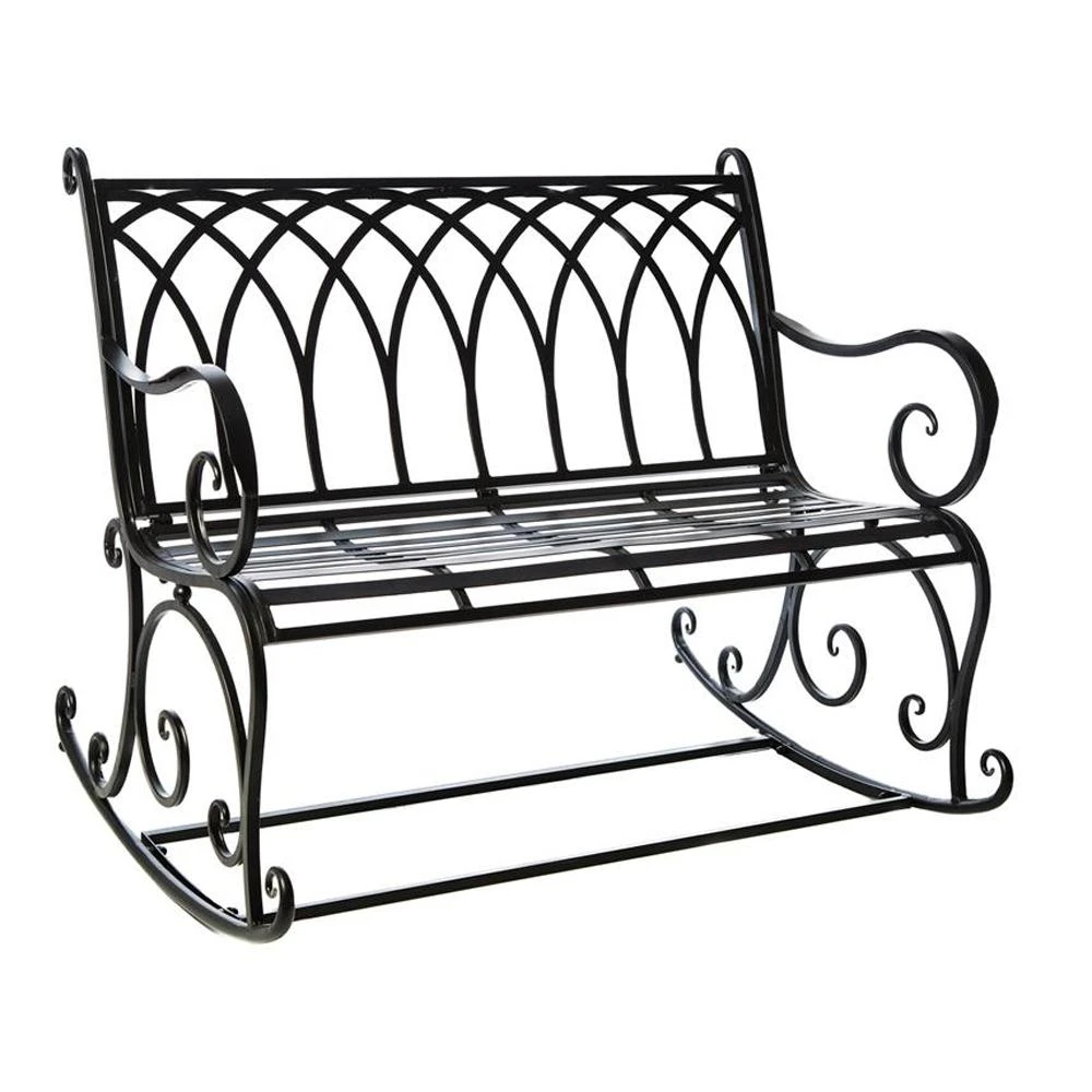 43 In. Black Metal Rocking Outdoor Garden Bench