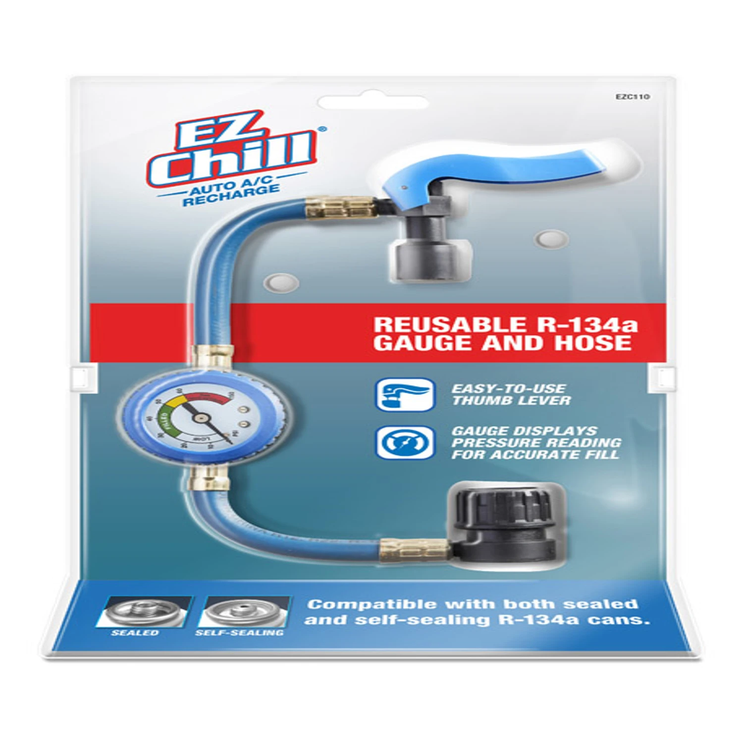 Ac Gauge And Hose, Model Ezc110-4, Reusable, Blue, 1 Piece