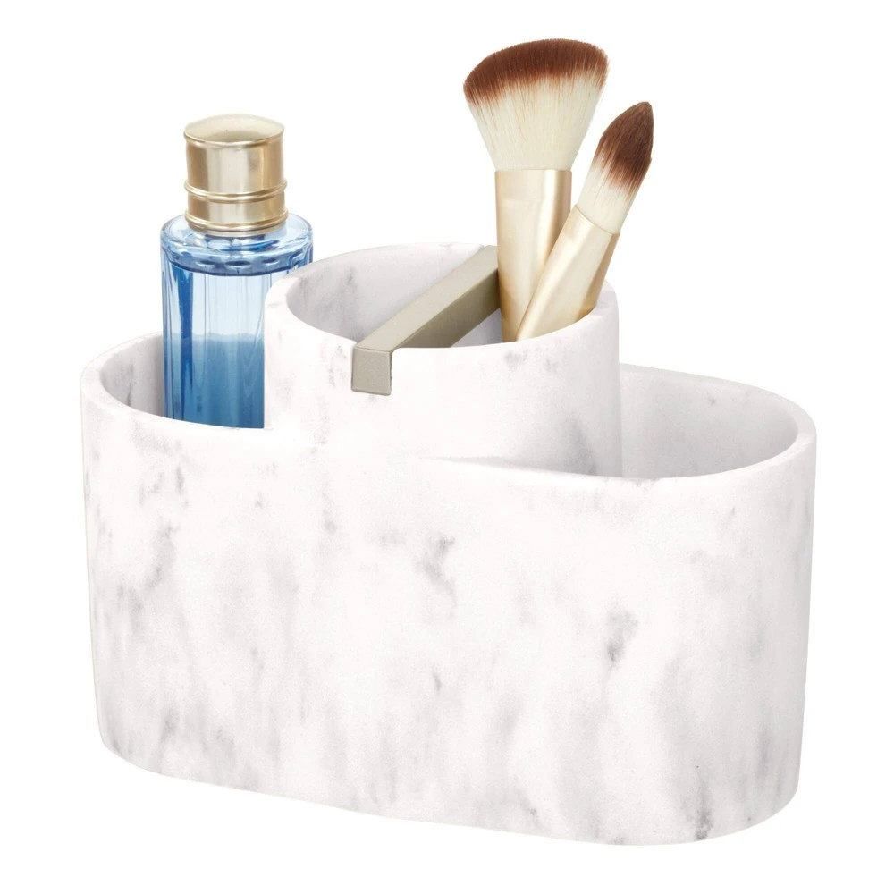 Dakota Divided Vanity Organizer In White Marble And Satin Finish