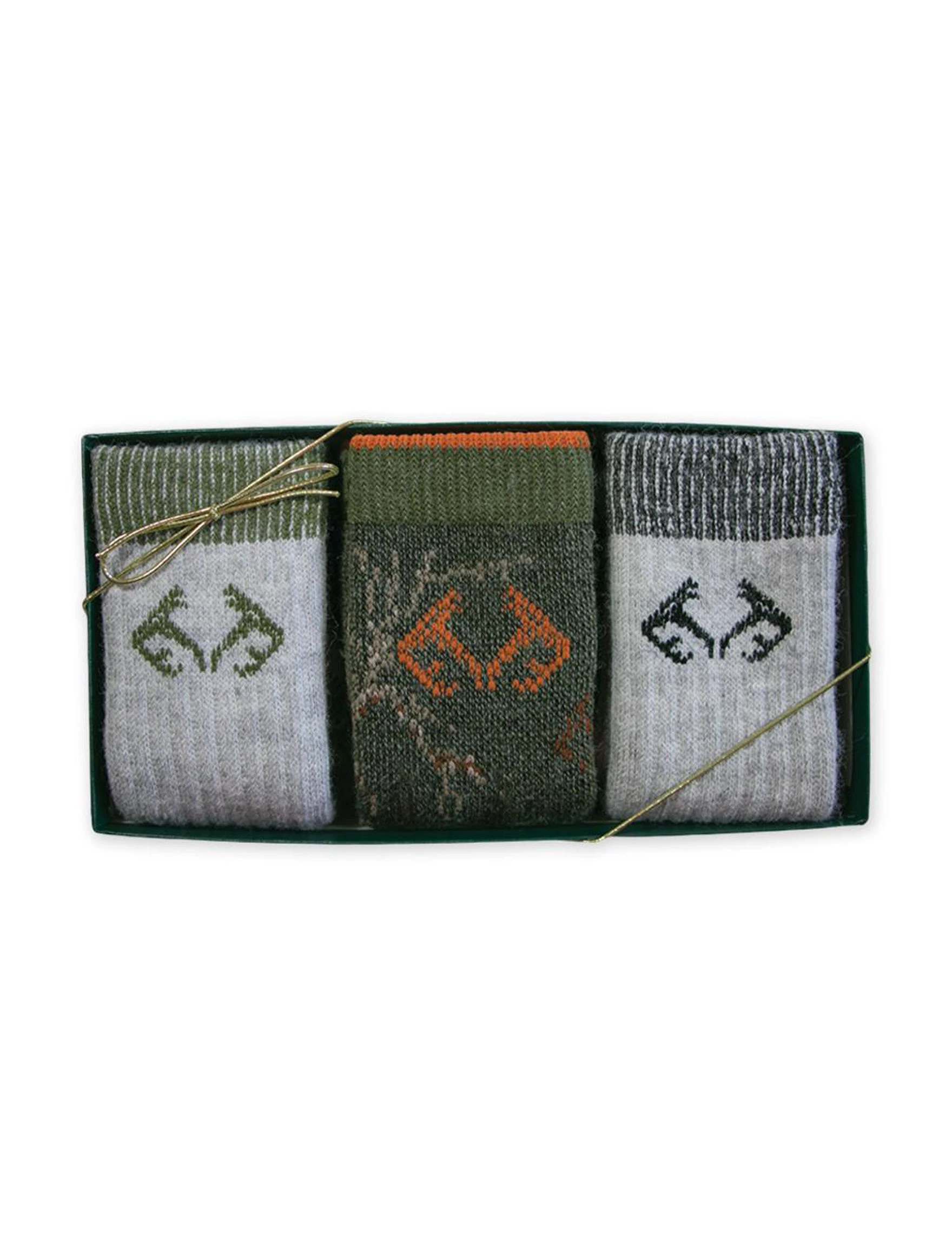 Merino Wool Boot Socks Gift Box - 3 Pairs - Grey/green - Size Small
