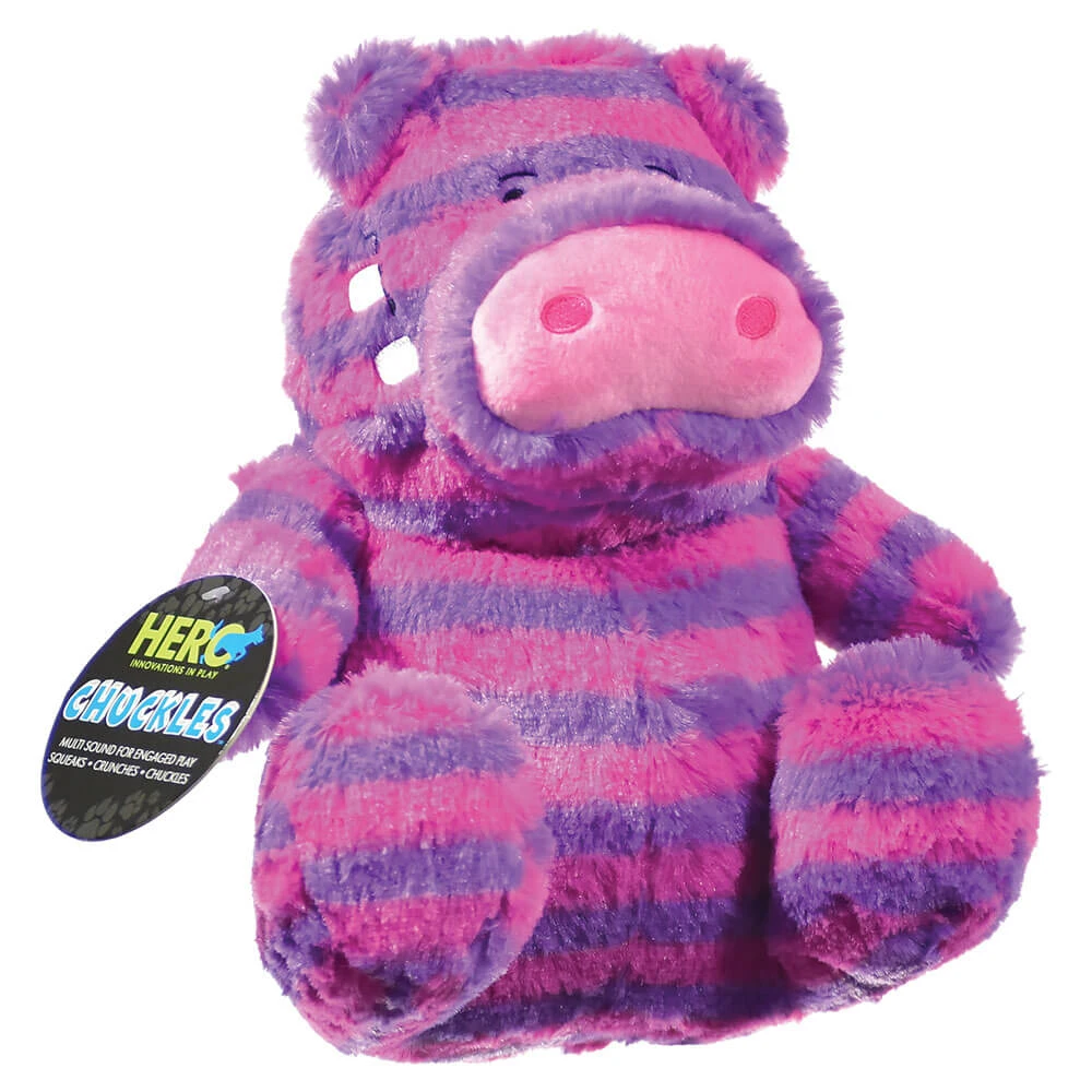 Chuckles Hippo Dog Toy, Medium And Large Sizes, Pink And Purple