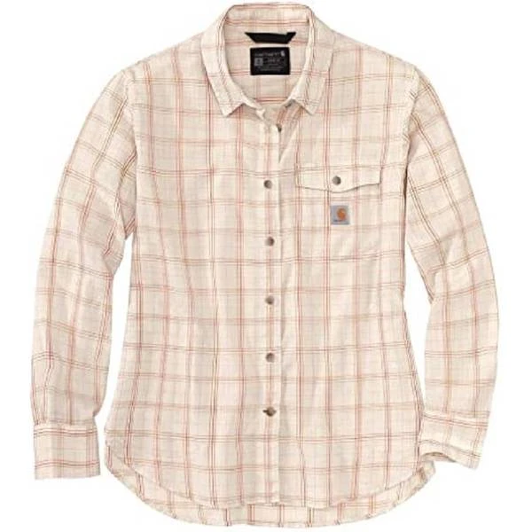 Women's Lightweight Plaid Shirt With Roll Sleeves - Loose Fit, Long Sleeve, Natural