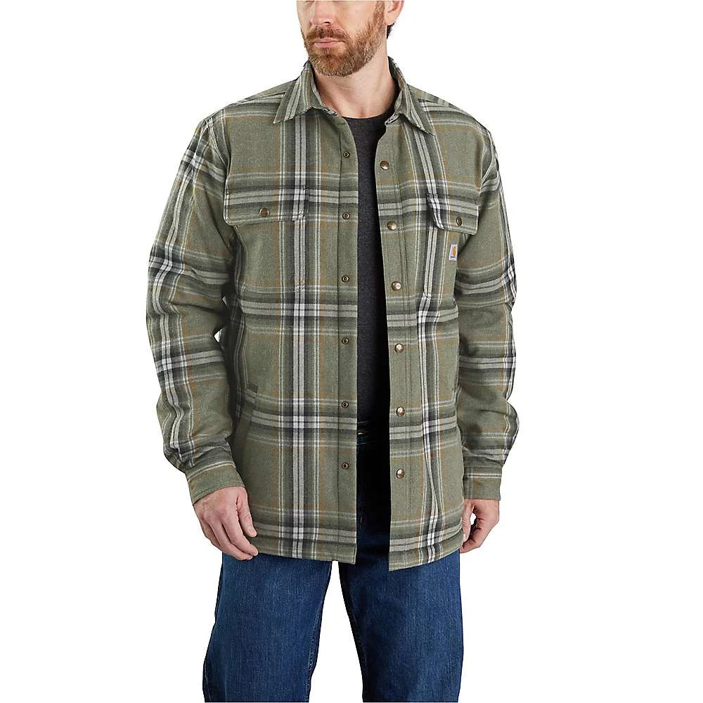 Men's Relaxed Fit Flannel Sherpa-lined Shirt Jacket - Large Regular - Basil