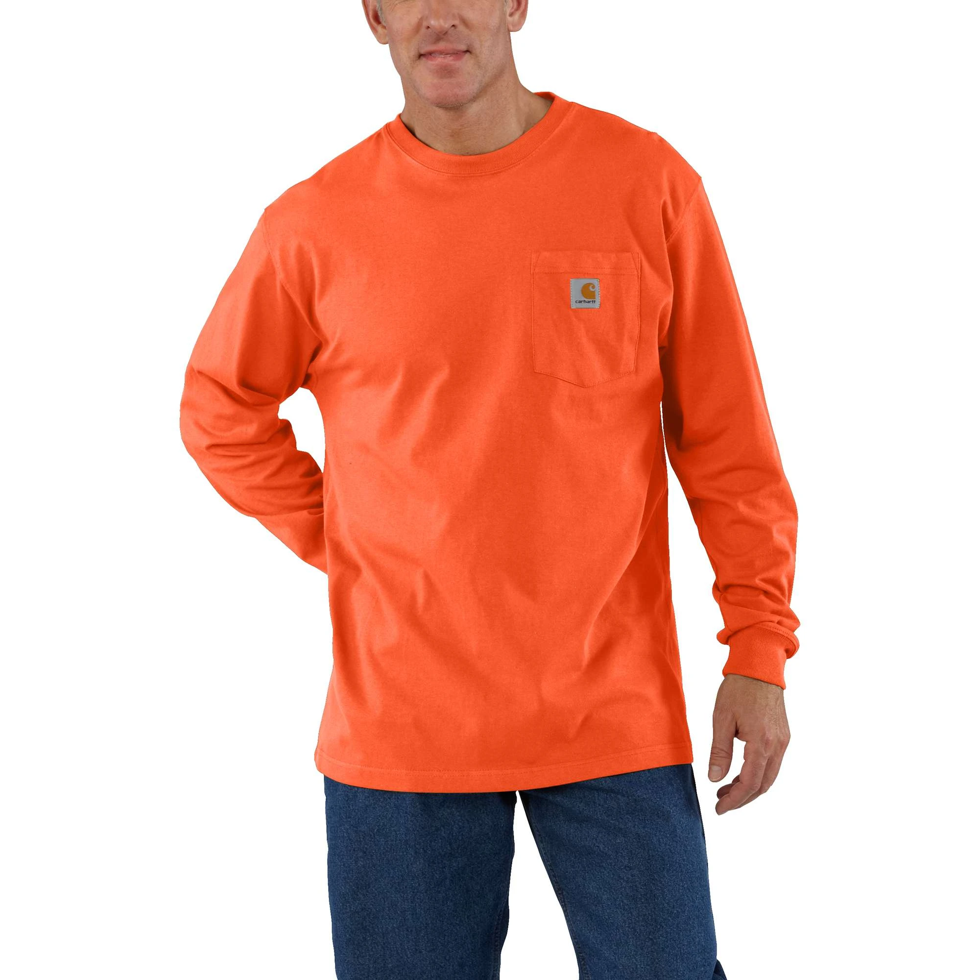 Men's X-large Loose Fit Heavyweight Long-sleeve Pocket T-shirt In Brite Orange