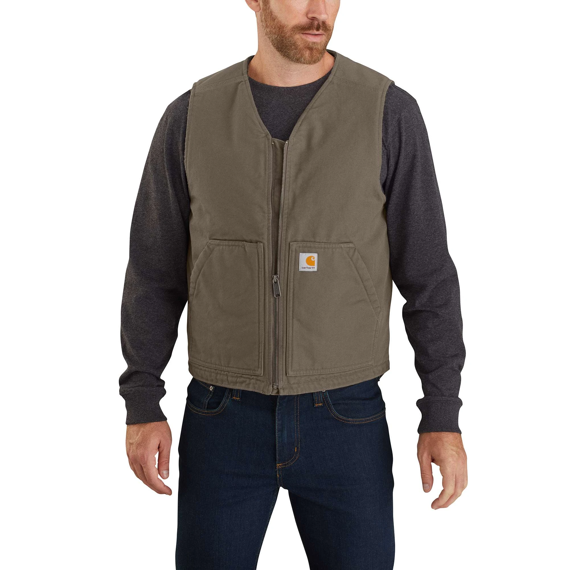 Men's Relaxed Fit Washed Duck Sherpa-Lined Vest Driftwood Size 2XL