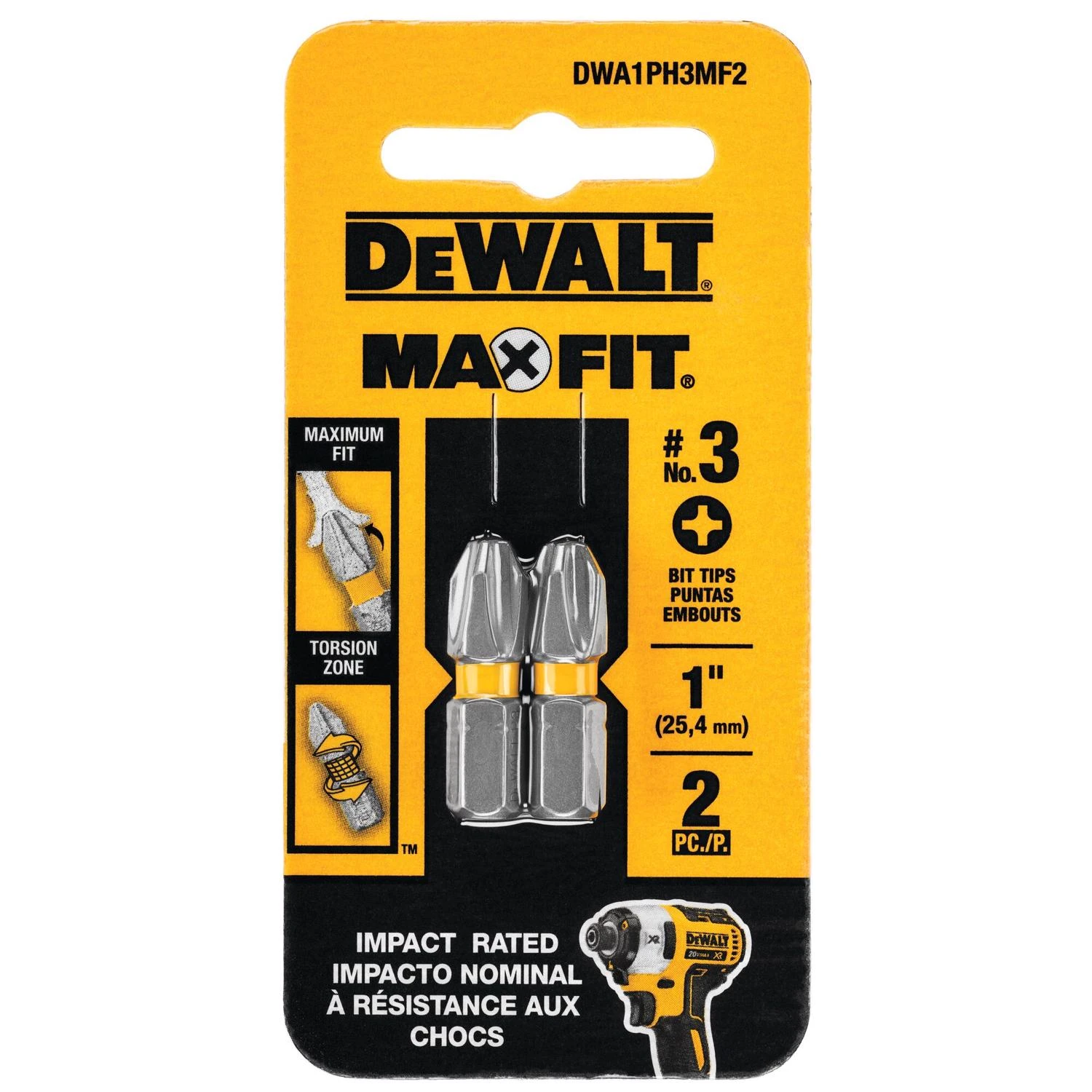 DEWALT MAXFIT 3 x 1-inch Steel Phillips Screwdriving Bit (2PK)