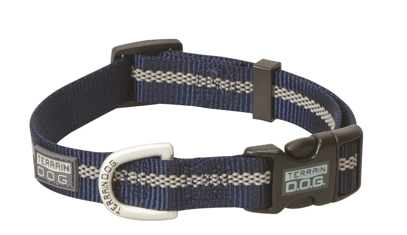 Terrain D.o.g. Reflective Snap-n-go Adjustable Nylon Dog Collar, Navy, Medium