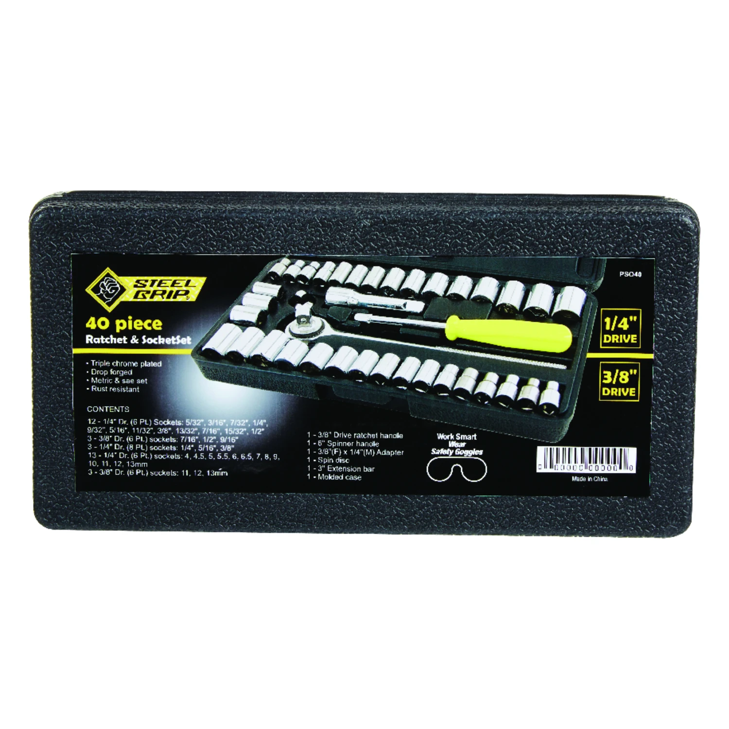 40 Piece Metric And Sae Socket And Ratchet Set With 1/4 And 3/8 Inch Drive