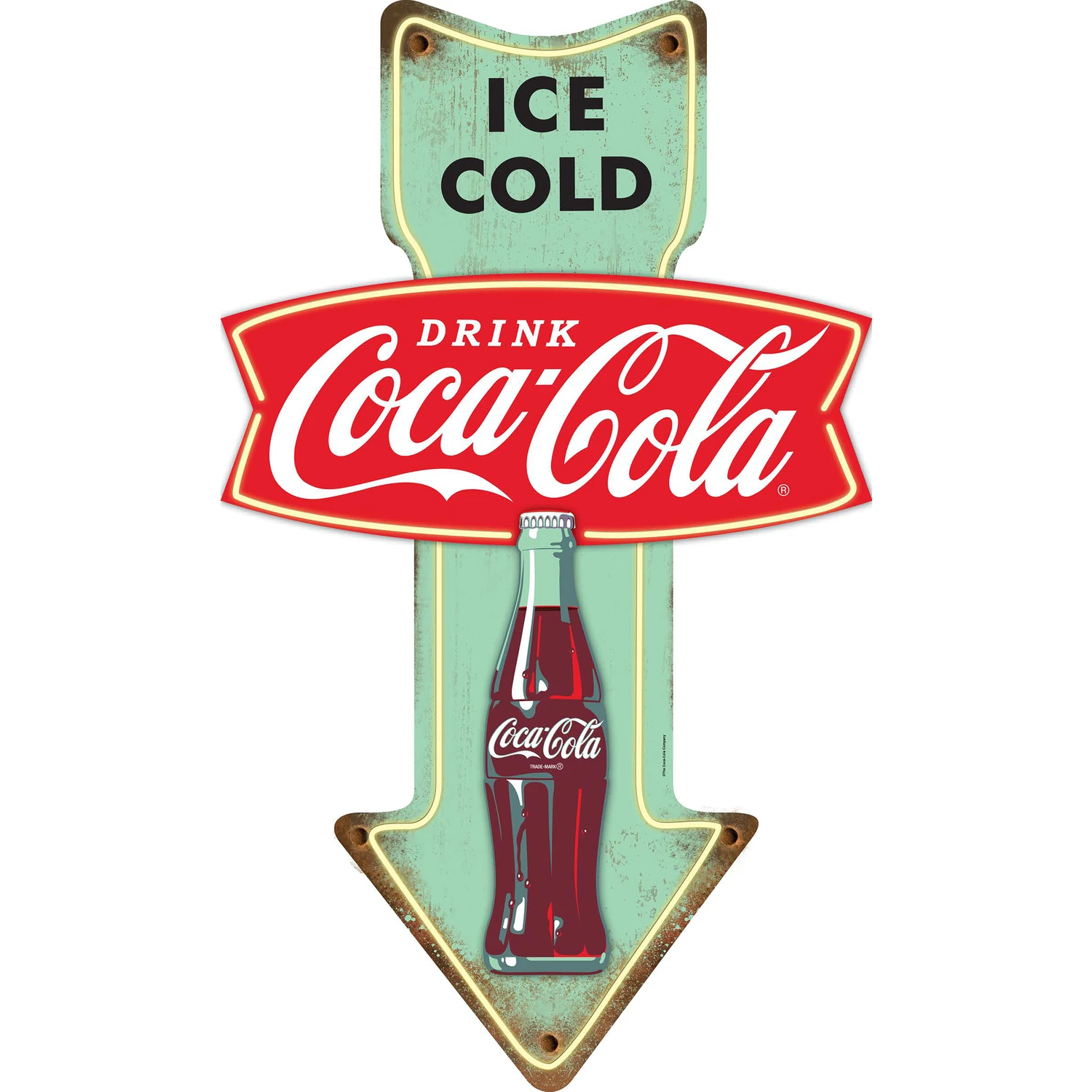 Metal Sign, Ice Cold Coca-Cola Arrow, 14 x 24 In.