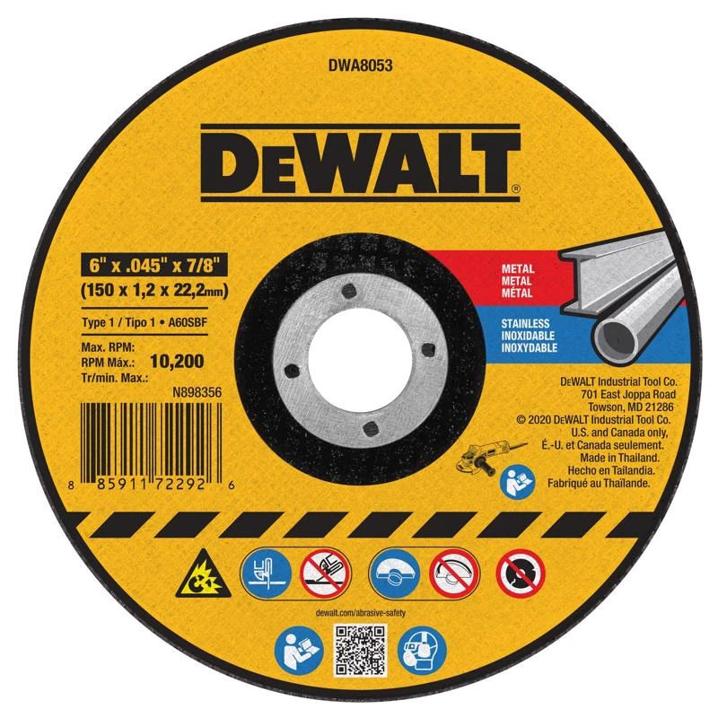 6 In. X 0.045 In. Aluminum Oxide Cutting Wheel, 7/8 In. Arbor, 1 Pk