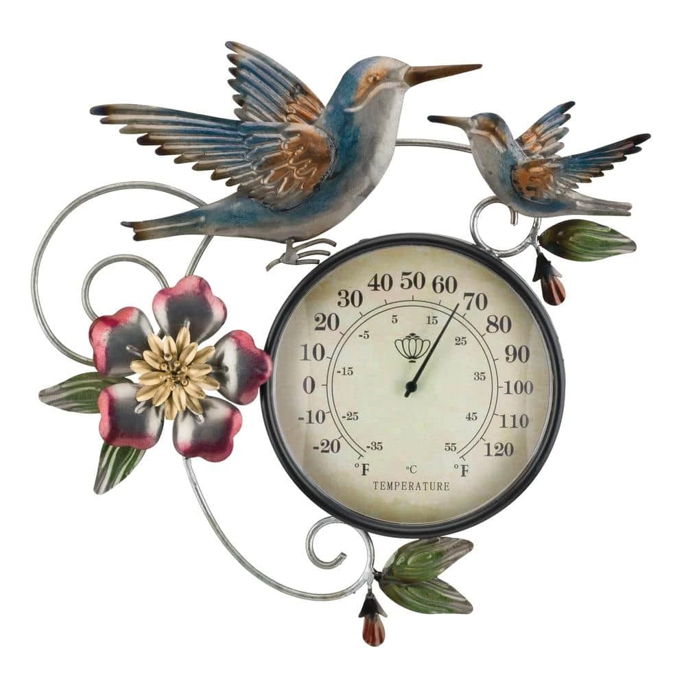 Hummingbird Metallic Wall Thermometer - Decorative Outdoor Accent