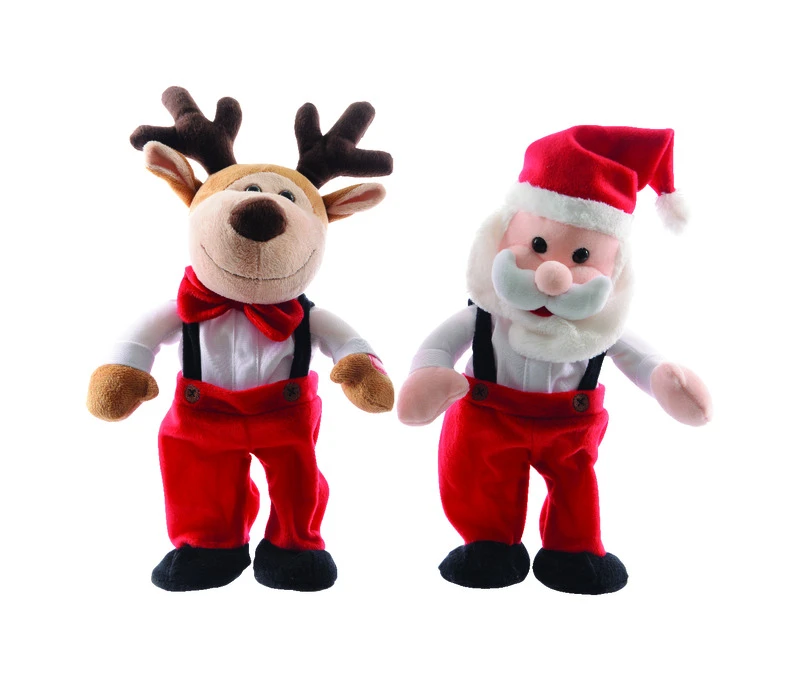 Animated Red/white Dancing Santa & Reindeer Christmas Decor 12.6 In.